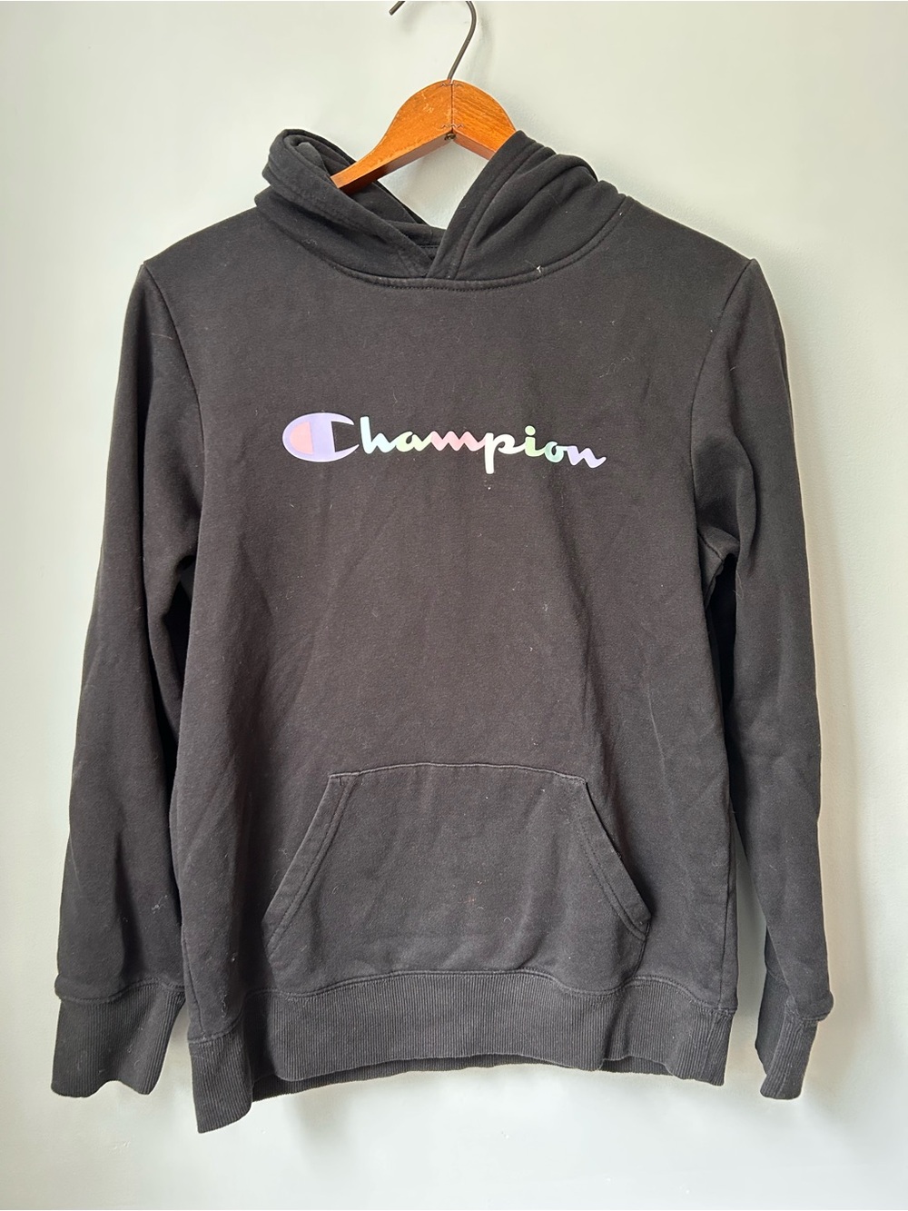 Champion Girls Rainbow Script Logo Hoodie‎ Black Size 18/20